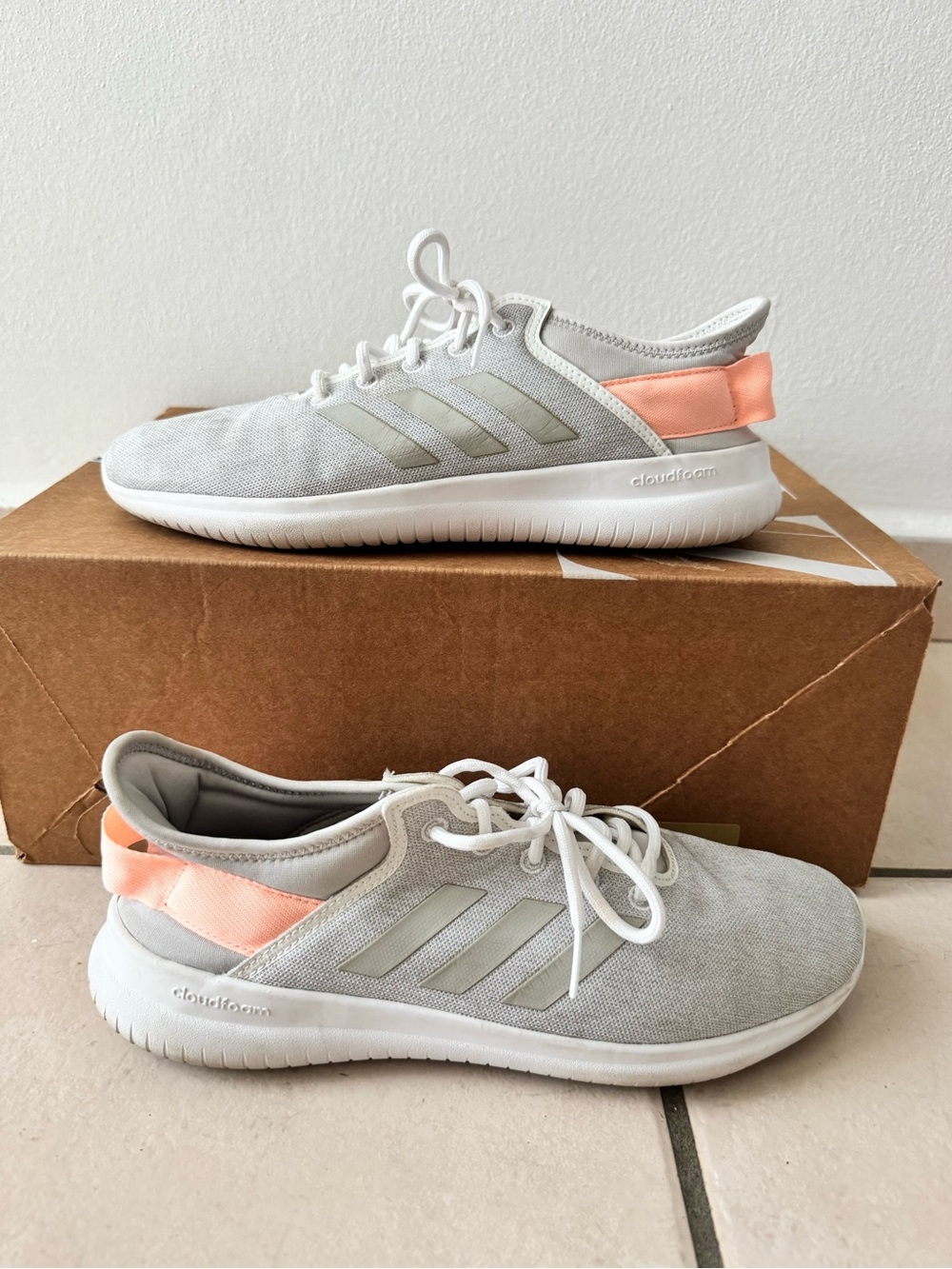 adidas Women’s Lightweight Athletic Sneakers - Light Gray with Peach Accent
